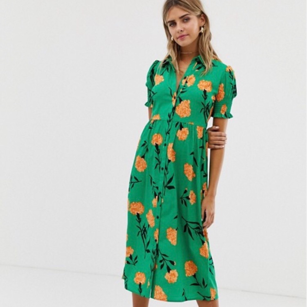 ASOS Green and Orange Floral Midi Dress